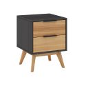Chevet 2 tiroirs en pin massif ciré et teinté noir - VIKOV