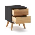 Chevet 2 tiroirs en pin massif ciré et teinté noir - VIKOV