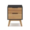 Chevet 2 tiroirs en pin massif ciré et teinté noir - VIKOV