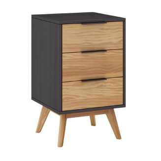 Chevet 3 tiroirs en pin massif ciré et teinté noir - VIKOV