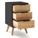Chevet 3 tiroirs en pin massif ciré et teinté noir - VIKOV