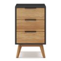 Chevet 3 tiroirs en pin massif ciré et teinté noir - VIKOV