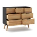 Commode 7 tiroirs en pin massif ciré et teinté noir - VIKOV