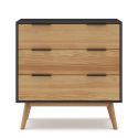 Commode 3 tiroirs en pin massif ciré et teinté noir - VIKOV