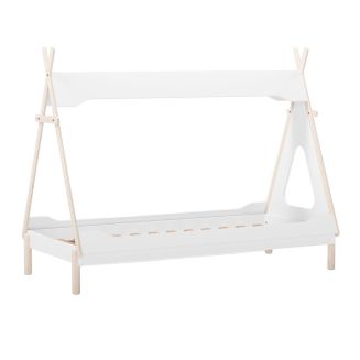 Lit tipi 90x190 en MDF et pin massif laqué blanc et ciré naturel - NOLIAN
