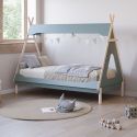 Lit tipi 90x190 en MDF et pin massif laqué vert pétrole et ciré naturel - NOLIAN