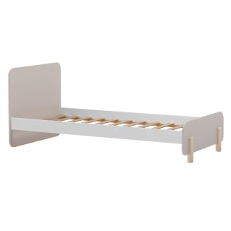 Lit 90x190 en MDF et pin massif laqué crème et blanc pieds en pin naturel - ENORA