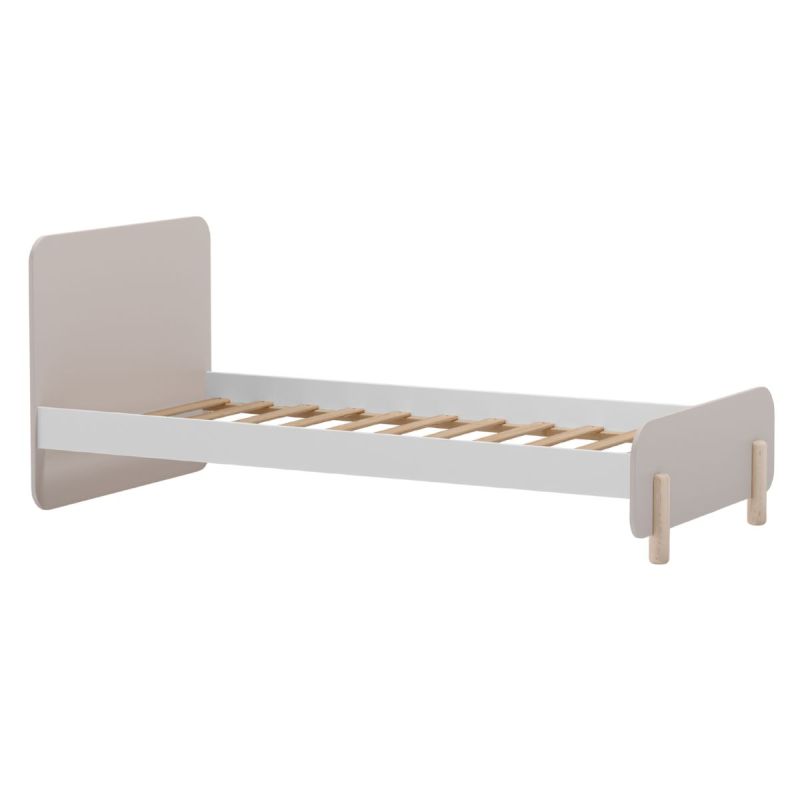 Lit 90x190 en MDF et pin massif laqué crème et blanc pieds en pin naturel - ENORA