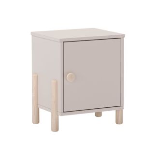 Chevet 1 porte en MDF et pin massif laqué crème pieds en pin naturel - ENORA