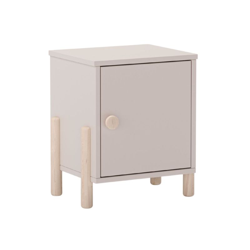 Chevet 1 porte en MDF et pin massif laqué crème pieds en pin naturel - ENORA