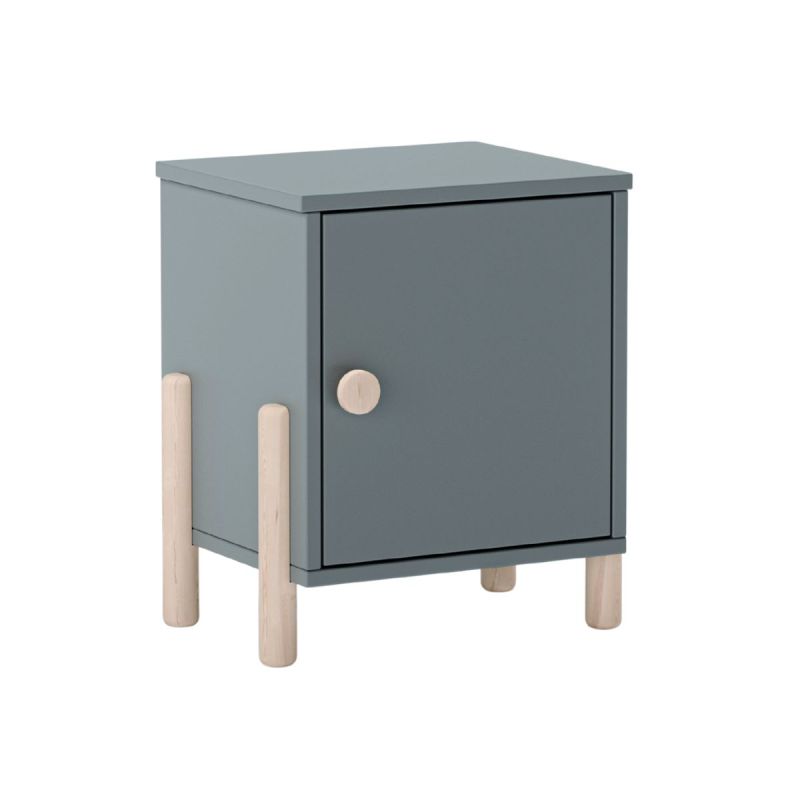 Chevet 1 porte en MDF et pin massif laqué vert kaki pieds en pin naturel - ENORA