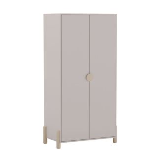 Penderie 2 portes en MDF et pin massif laqué crème pieds en pin naturel - ENORA