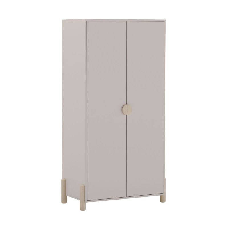 Penderie 2 portes en MDF et pin massif laqué crème pieds en pin naturel - ENORA
