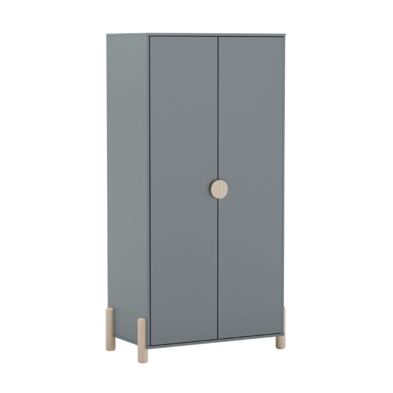 Penderie 2 portes en MDF et pin massif laqué vert kaki pieds en pin naturel - ENORA