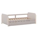 Lit gigogne 90x190 en MDF et pin massif laqué crème pieds en pin naturel - ENORA