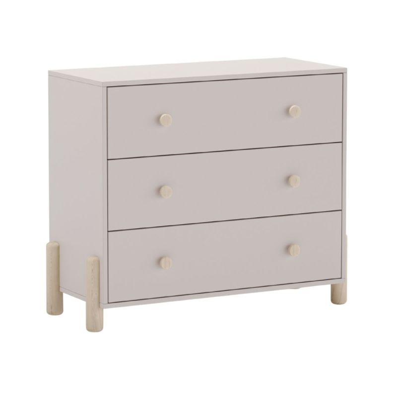 Commode 3 tiroirs en MDF et pin massif laqué crème pieds en pin naturel - ENORA