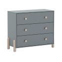 Commode 3 tiroirs en MDF et pin massif laqué vert kaki pieds en pin naturel - ENORA