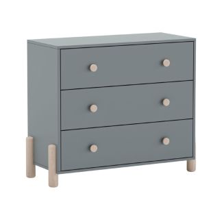 Commode 3 tiroirs en MDF et pin massif laqué vert kaki pieds en pin naturel - ENORA