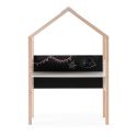 Bureau forme cabane en pin naturel et MDF laqué blanc avec plateau hauteur réglable et tableau ardoise - ROXY