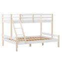 Lit superposé 1 couchage 140x190 et 1 couchage haut 90x190 en MDF laqué blanc et pin naturel - LEVINA