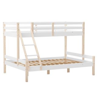 Lit superposé 1 couchage 140x190 et 1 couchage haut 90x190 en MDF laqué blanc et pin naturel - LEVINA