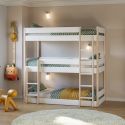 Lit superposé 3 couchages 90x190 en MDF laqué blanc et pin naturel - SOMIS