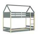 Lit superposé avec premier couchage au sol 90x190 en MDF laqué vert kaki et pin naturel - LILAS