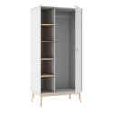 Penderie 1 porte et 4 niches en pin massif et MDF laqué blanc et naturel - KAINA