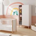Penderie 1 porte et 4 niches en pin massif et MDF laqué blanc et naturel - KAINA