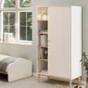 Penderie 1 porte et 4 niches en pin massif et MDF laqué blanc et naturel - KAINA