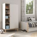 Penderie 1 porte et 4 niches en pin massif et MDF laqué blanc et naturel - KAINA