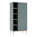 Penderie 1 porte et 4 niches en pin massif et MDF laqué vert kaki et naturel - KAINA