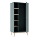 Penderie 1 porte et 4 niches en pin massif et MDF laqué vert kaki et naturel - KAINA