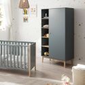 Penderie 1 porte et 4 niches en pin massif et MDF laqué vert kaki et naturel - KAINA