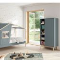 Penderie 1 porte et 4 niches en pin massif et MDF laqué vert kaki et naturel - KAINA