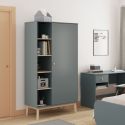 Penderie 1 porte et 4 niches en pin massif et MDF laqué vert kaki et naturel - KAINA
