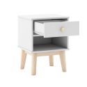 Chevet 1 tiroir et 1 niche en pin massif et MDF laqué blanc et naturel - KAINA