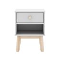 Chevet 1 tiroir et 1 niche en pin massif et MDF laqué blanc et naturel - KAINA