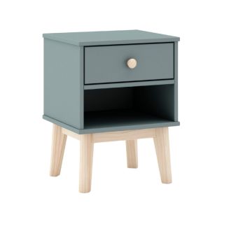 Chevet 1 tiroir et 1 niche en pin massif et MDF laqué vert kaki et naturel - KAINA