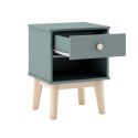 Chevet 1 tiroir et 1 niche en pin massif et MDF laqué vert kaki et naturel - KAINA