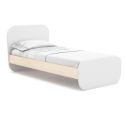 Lit 90x190 tête et pied de lit arrondis en pin massif naturel et MDF laqué blanc - KAINA