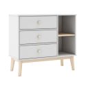 Commode 2 tiroirs et 2 niches en pin massif et MDF laqué blanc et naturel - KAINA