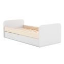 Lit 90x190 avec tiroir tête et pied de lit arrondis en pin massif naturel et MDF laqué blanc - KAINA