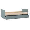 Lit 90x190 avec tiroir tête et pied de lit arrondis en pin massif naturel et MDF laqué vert kaki- KAINA