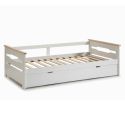 Lit banquette gigogne 90x190 en MDF laqué blanc et pin massif naturel - ELISIANE