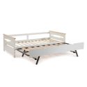 Lit banquette gigogne 90x190 en MDF laqué blanc et pin massif naturel - ELISIANE