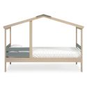 Lit cabane 90x190 avec barrière en pin massif naturel et MDF laqué vert kaki - MESSA
