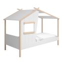 Lit maison 90x190 avec fenêtre en pin massif naturel et MDF laqué blanc - LUBINA