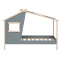 Lit maison 90x190 avec fenêtre en pin massif naturel et MDF laqué vert kaki - LUBINA