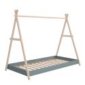 Lit tipi 90x200cm hauteur réglable en MDF laqué vert kaki et pin massif naturel - KANOA